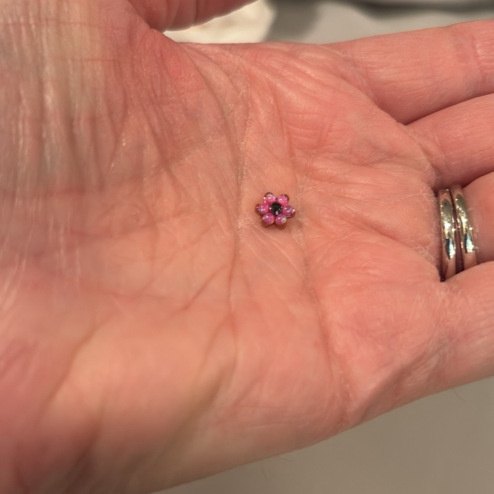 Anatometal Hot pink Opal with black cz Fucshia titanium flower